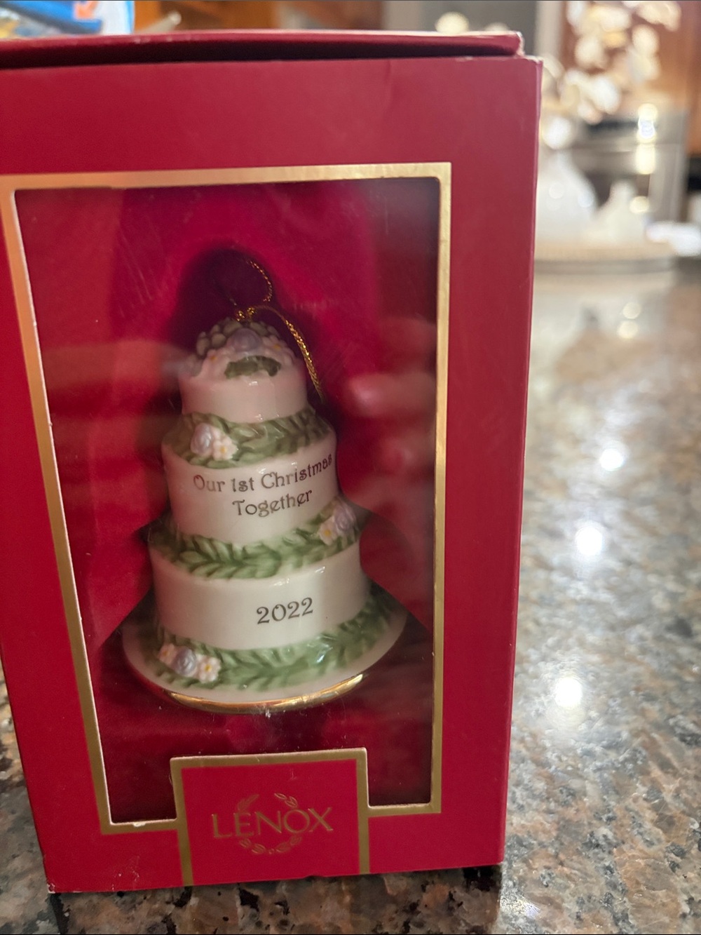 Lenox White & Green Porcelain 'Our 1st Christmas Together' 2022 Ornament